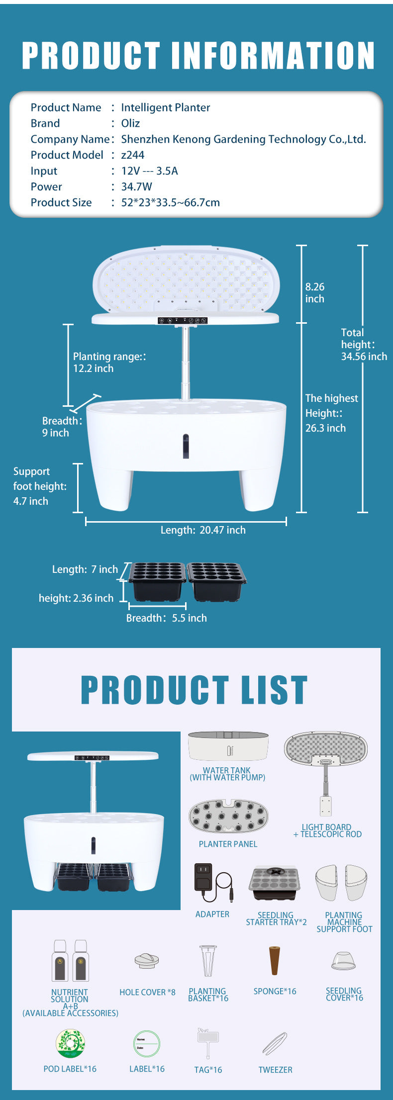 Hydroponic vegetable planting machine | Smart lighting | Air pump circulation | Desktop planting | 16 planting holes