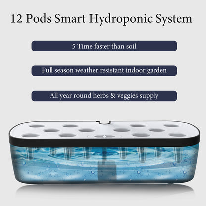 Smart Desktop Hydroponic System | 12 Pod Indoor Garden with LED Grow Light