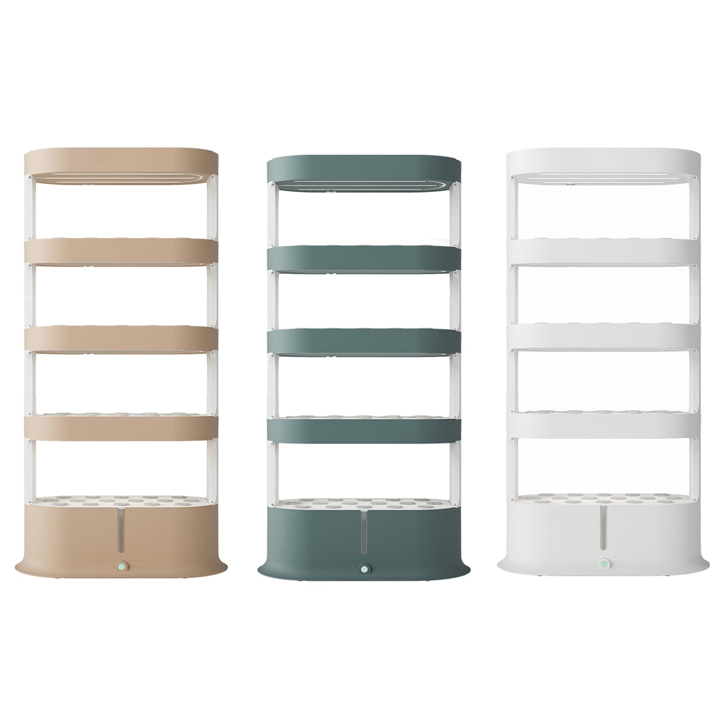 Three 4-layer hydroponic systems in skin color, green, Baise