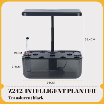 The hydroponic machine has 12 planting holes with lights